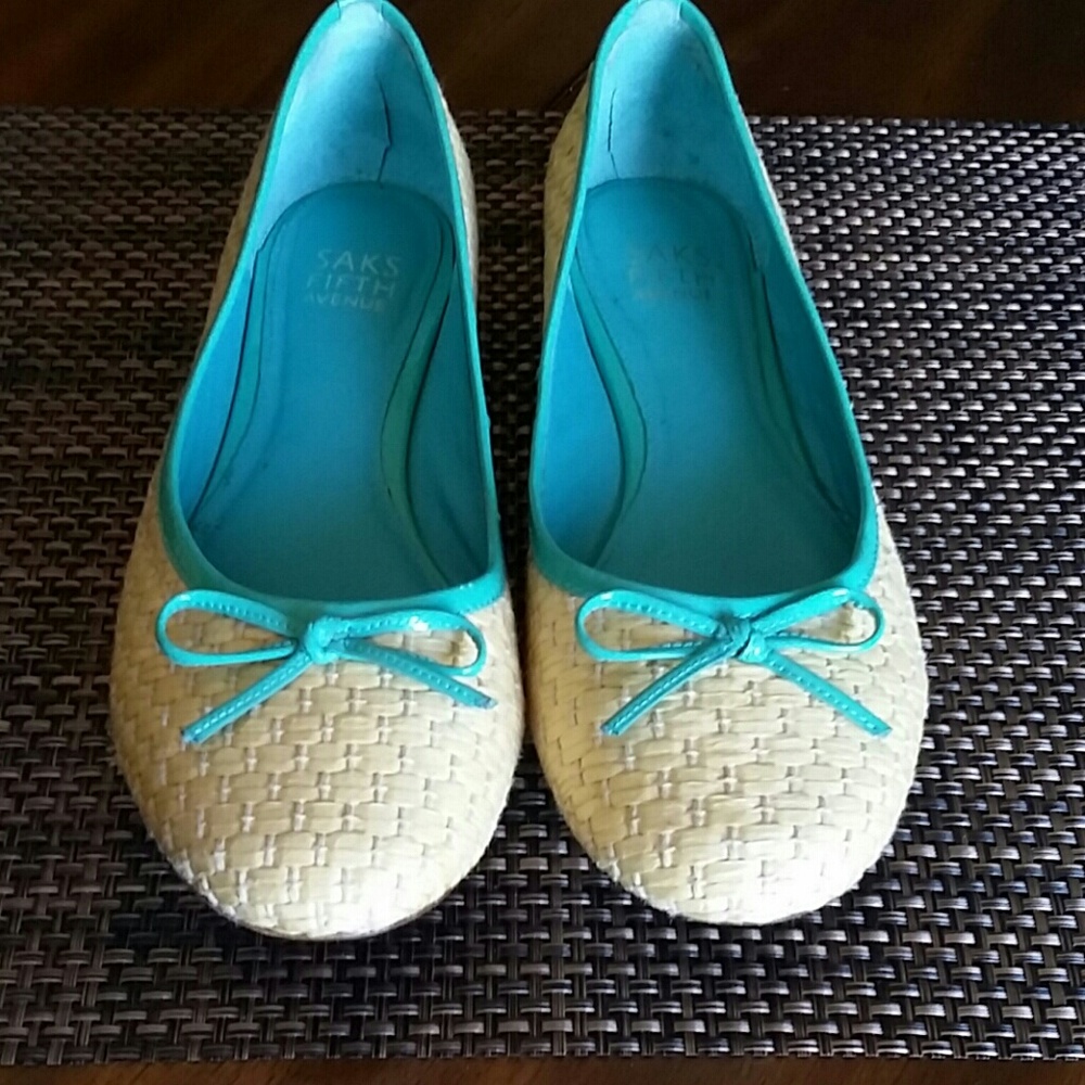 Sax fifth ave flats weaved wicker Tiffany blue